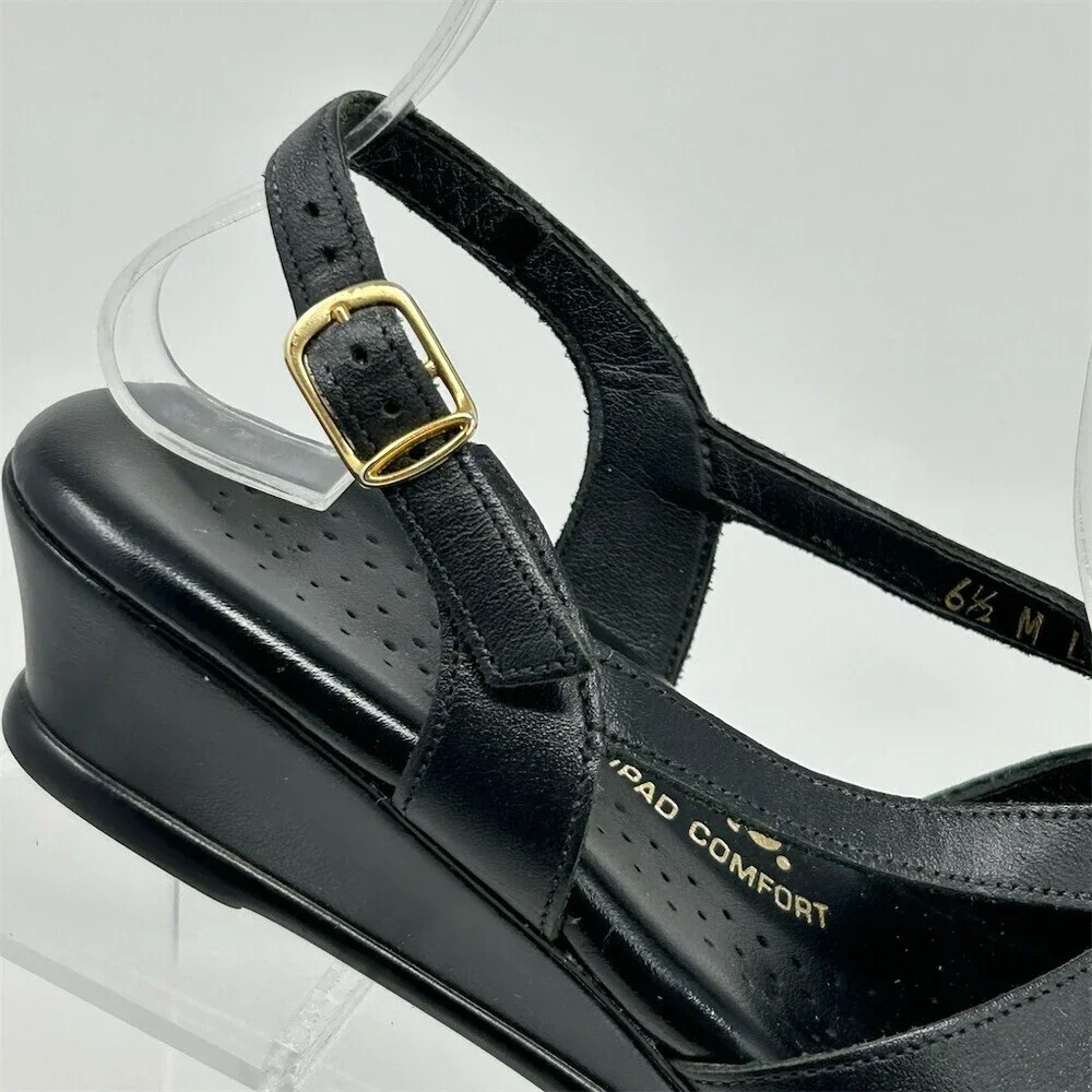 SAS Caress Women's Slingback Wedge Sandals Black Tripad Comfort Size 6.5 M
